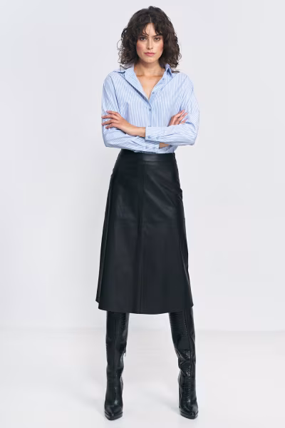 Spódnica Czarna trapezowa spódnica z ecoskóry SP73 Black - Nife — zdjęcie 2