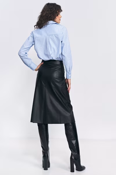 Spódnica Czarna trapezowa spódnica z ecoskóry SP73 Black - Nife — zdjęcie 3