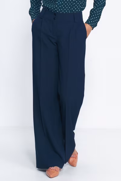 Granatowe spodnie typu wide leg SD81 Navy - Nife — zdjęcie 1