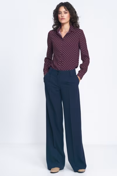 Granatowe spodnie typu wide leg SD81 Navy - Nife — zdjęcie 2