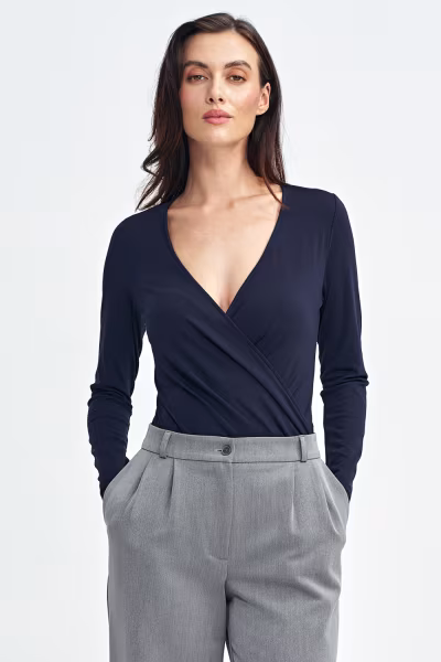 Bluzka body z kopertowym dekoltem B176 Navy - Nife — zdjęcie 1