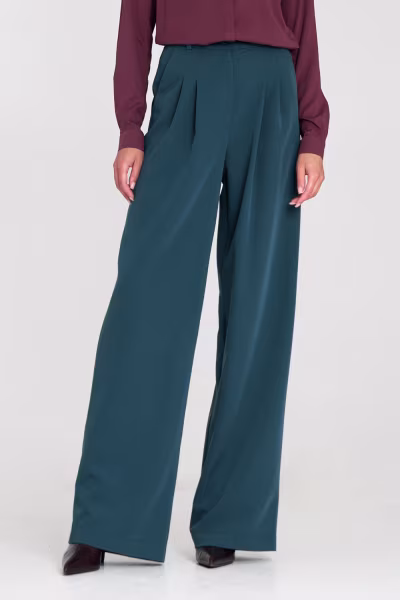 Spodnie z zakładkami wide leg SD122 Lazur - Nife — zdjęcie 1
