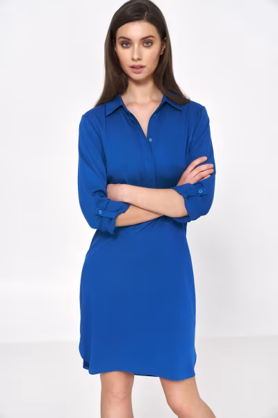 Sukienka Chabrowa sukienka oversize z podwijanym rękawem S226 Chaber - Nife — zdjęcie 1