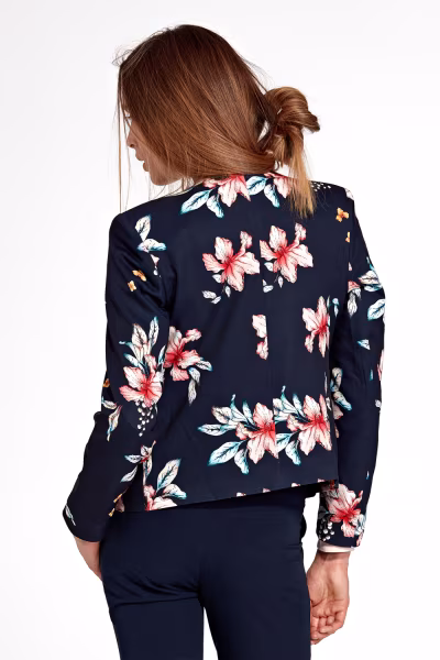 Krótki granatowy żakiet w kwiaty Z57 Flowers - Nife — zdjęcie 3