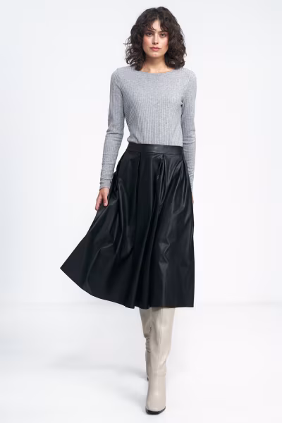 Spódnica Czarna spódnica midi z ecoskóry SP71 Black - Nife — zdjęcie 1