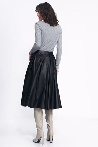 Spódnica Czarna spódnica midi z ecoskóry SP71 Black - Nife — zdjęcie 3