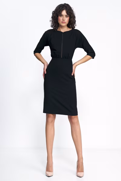 Sukienka Czarna sukienka z wstawką z tiulu S228 Black - Nife — zdjęcie 1