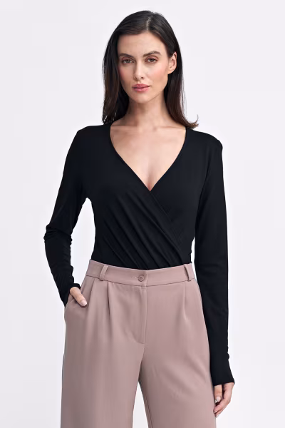 Bluzka body z kopertowym dekoltem B176 Black - Nife — zdjęcie 1