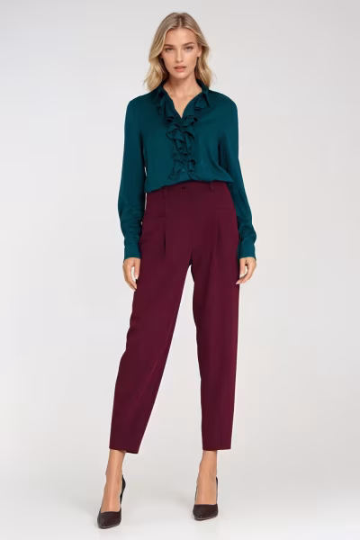 Spodnie baggy z wyskoim stanem SD120 Bordo - Nife — zdjęcie 2