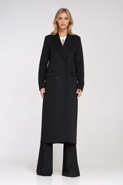 Elegancki płaszcz dwurzędowy PL25 Black - Nife — zdjęcie 2