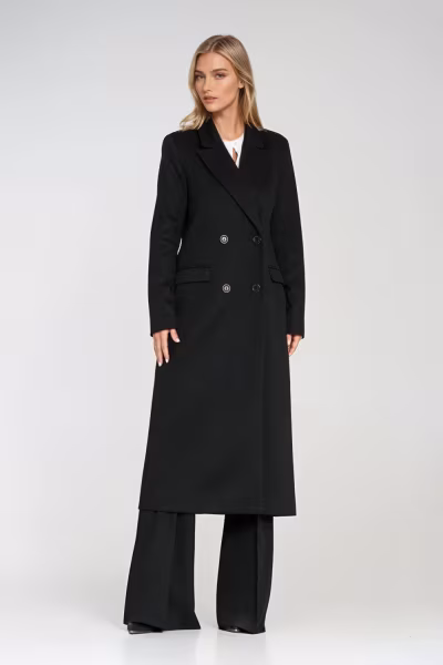 Elegancki płaszcz dwurzędowy PL25 Black - Nife — zdjęcie 3