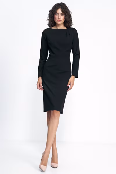 Sukienka Czarna sukienka z zakładkami na dekolcie S227 Black - Nife — zdjęcie 2