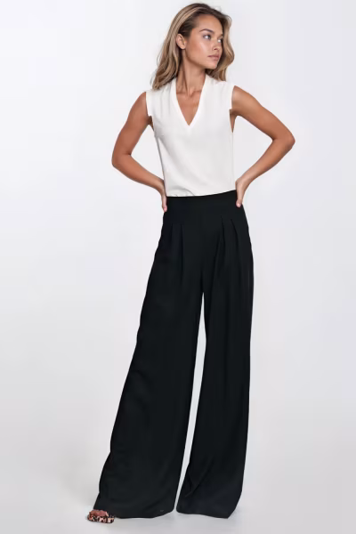 Spodnie palazzo z rayonu SD114 Black - Nife — zdjęcie 2