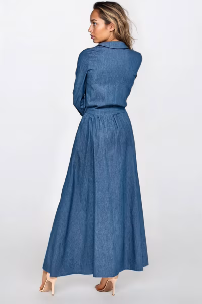 Sukienka Jeansowa sukienka maxi z długim rękawem S249 Jeans - Nife — zdjęcie 2