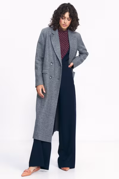 Szary płaszcz oversize PL20 Grey - Nife — zdjęcie 2