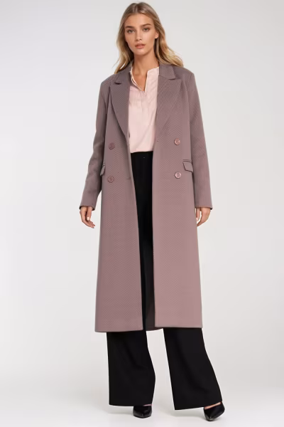 Elegancki płaszcz dwurzędowy PL25 Beige - Nife — zdjęcie 1