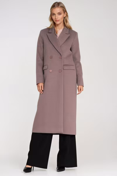 Elegancki płaszcz dwurzędowy PL25 Beige - Nife — zdjęcie 2