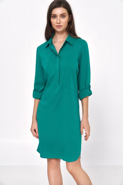 Sukienka Zielona sukienka oversize z podwijanym rękawem S226 Green - Nife — zdjęcie 1