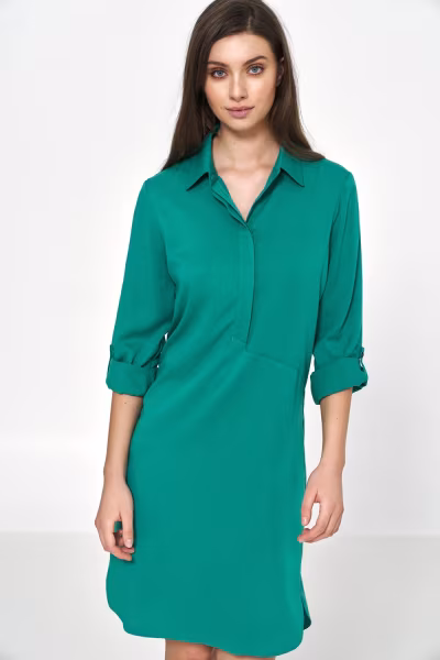 Sukienka Zielona sukienka oversize z podwijanym rękawem S226 Green - Nife — zdjęcie 2