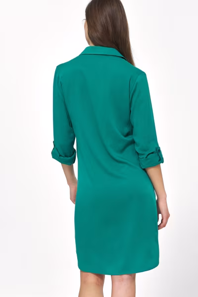 Sukienka Zielona sukienka oversize z podwijanym rękawem S226 Green - Nife — zdjęcie 3