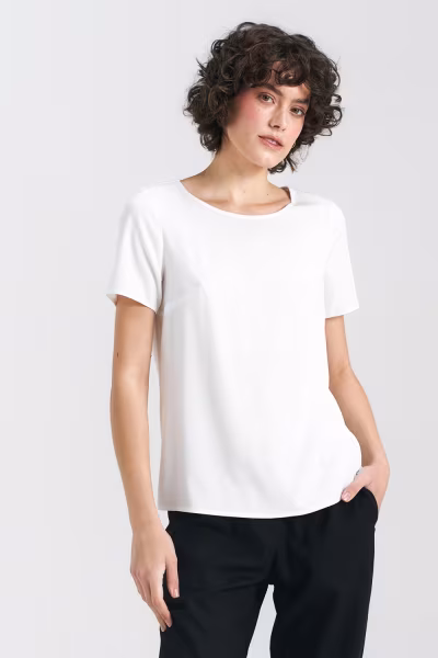 Bluzka basic z krótkim rękawem B160 Ecru - Nife — zdjęcie 1