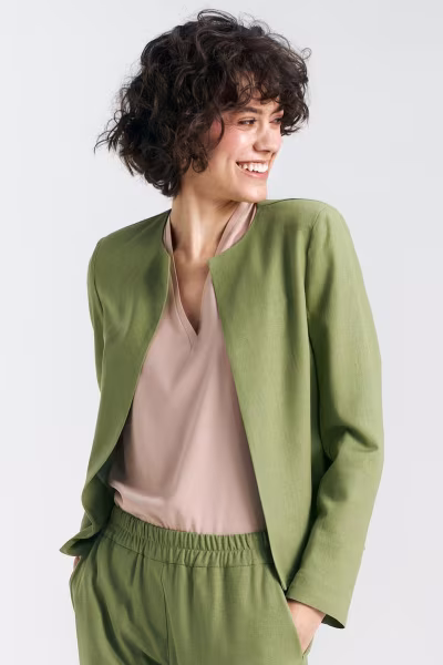 Żakiet typu chanel lniany Z54 Green Pistacjowy - Nife — zdjęcie 1