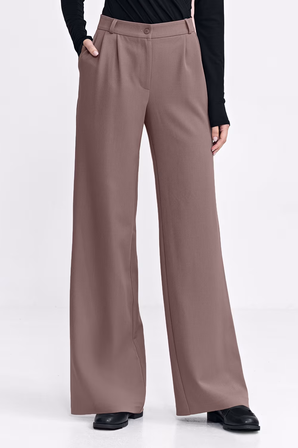 Spodnie z zakładkami wide leg SD127 Mocca - Nife