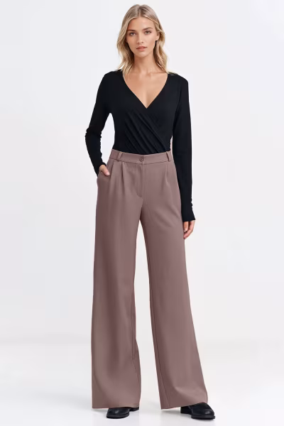 Spodnie z zakładkami wide leg SD127 Mocca - Nife — zdjęcie 2