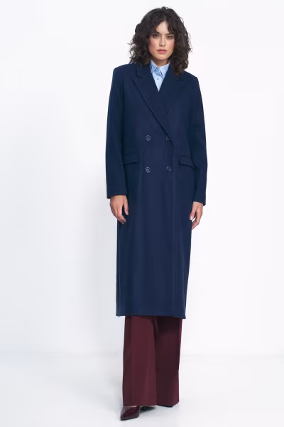 Granatowy płaszcz oversize PL20 Navy - Nife — zdjęcie 2
