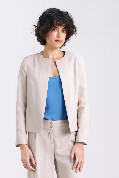 Żakiet typu chanel lniany Z54 Beige - Nife — zdjęcie 1