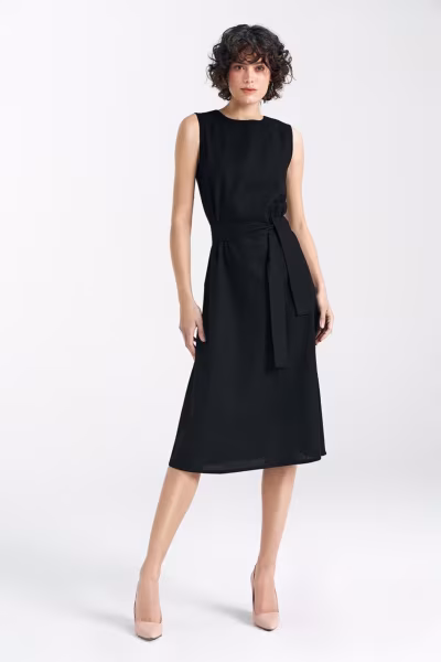Sukienka lniana bez rękawów S237 Black - Nife — zdjęcie 1