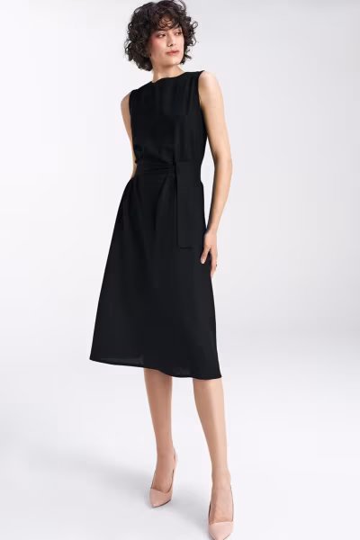 Sukienka lniana bez rękawów S237 Black - Nife — zdjęcie 2