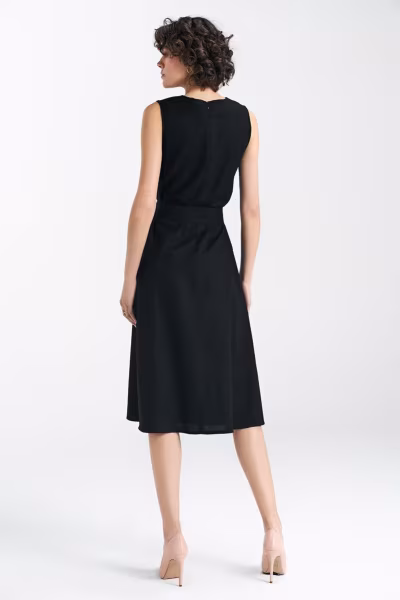 Sukienka lniana bez rękawów S237 Black - Nife — zdjęcie 3