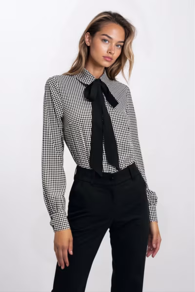Bluzka z kokardą w romby B183 Black - Nife — zdjęcie 1