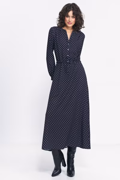 Sukienka Długa czarna sukienka w grochy S230 Black - Nife — zdjęcie 2