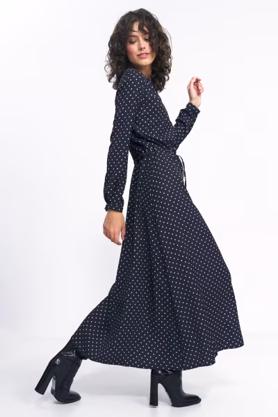 Sukienka Długa czarna sukienka w grochy S230 Black - Nife — zdjęcie 3