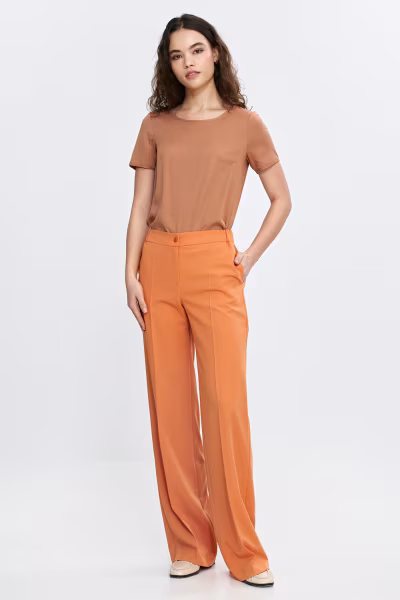 Spodnie wide leg z gumą w pasie SD113 Orange - Nife — zdjęcie 2