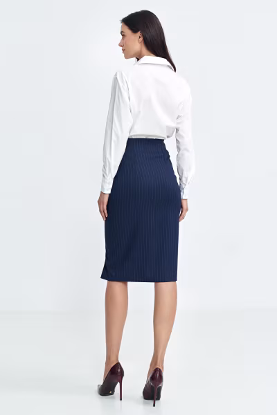 Spódnica ołówkowa z guzikami na boku prążek SP77 Navy - Nife — zdjęcie 3