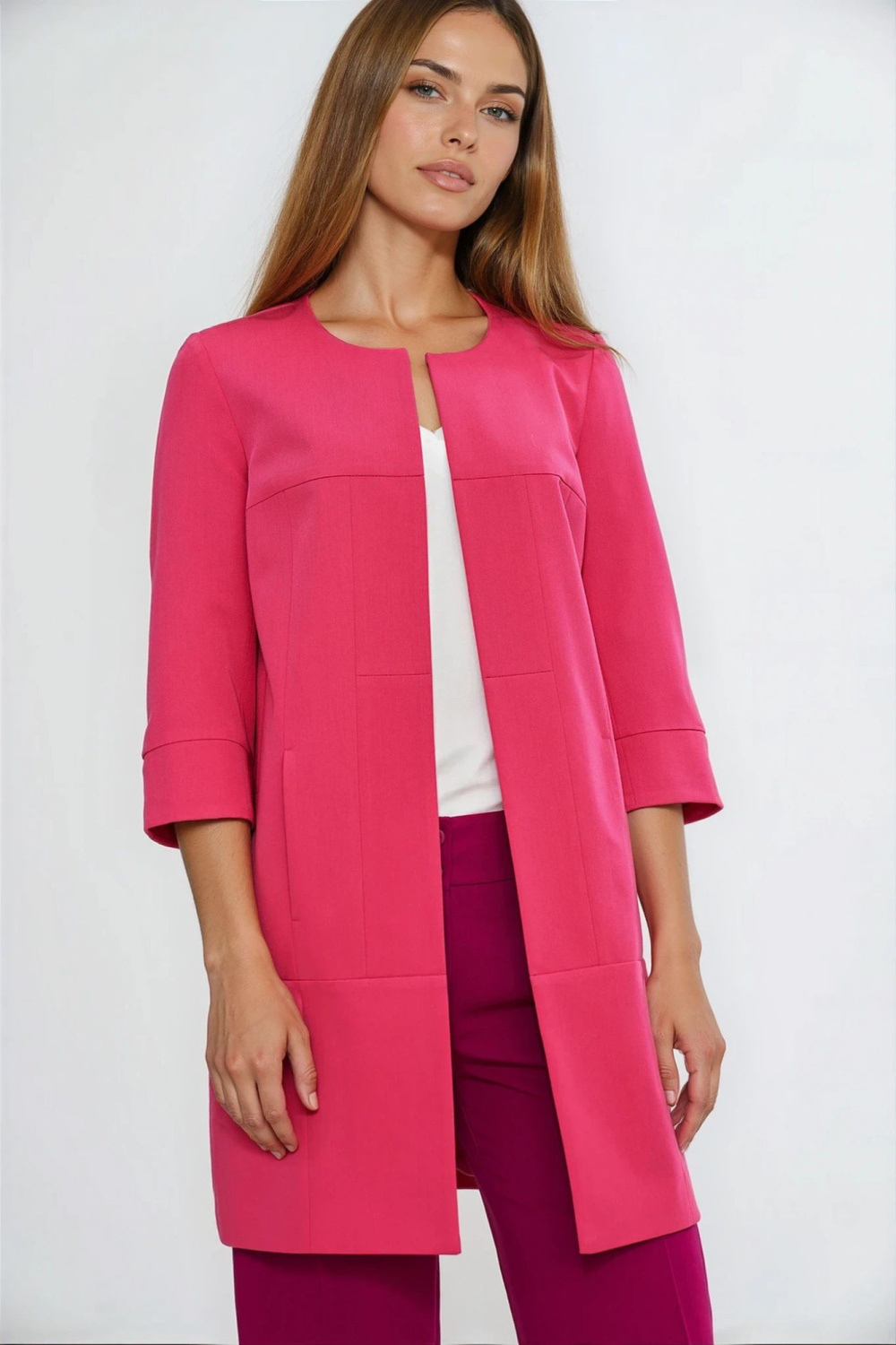 Dłuższa marynarka z przeszyciami z rękawem 3/4 Z92 Pink - Nife