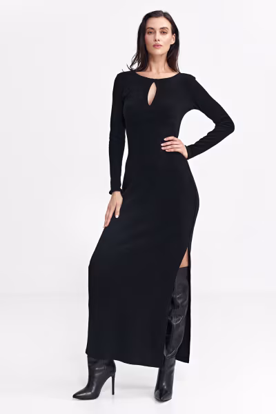 Sukienka maxi z łezką na dekolcie S261 Black - Nife — zdjęcie 1