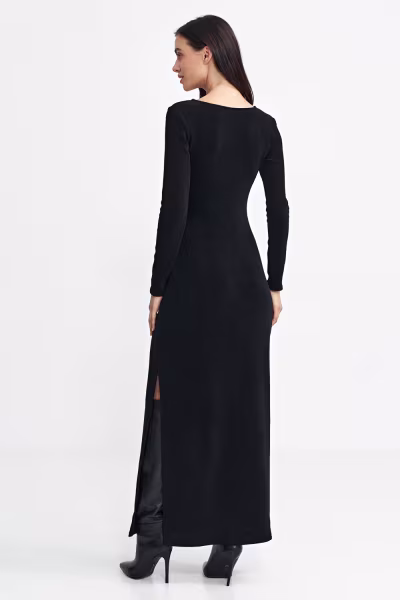 Sukienka maxi z łezką na dekolcie S261 Black - Nife — zdjęcie 3