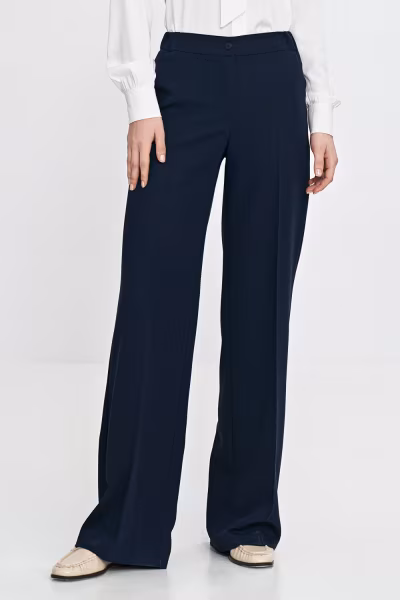 Spodnie wide leg z gumą w pasie SD113 Navy - Nife — zdjęcie 1