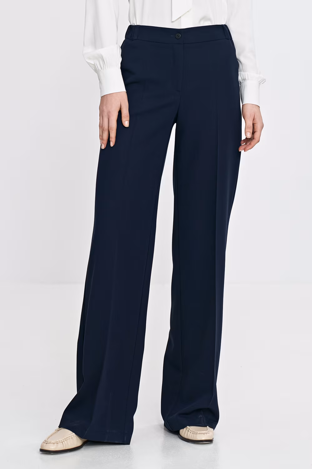 Spodnie wide leg z gumą w pasie SD113 Navy - Nife