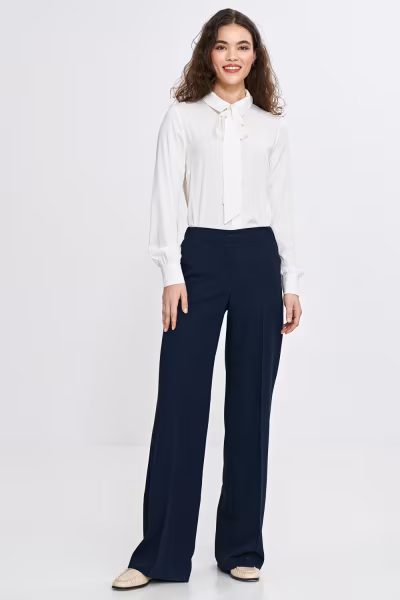 Spodnie wide leg z gumą w pasie SD113 Navy - Nife — zdjęcie 2