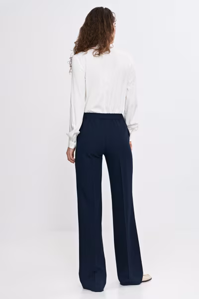 Spodnie wide leg z gumą w pasie SD113 Navy - Nife — zdjęcie 3