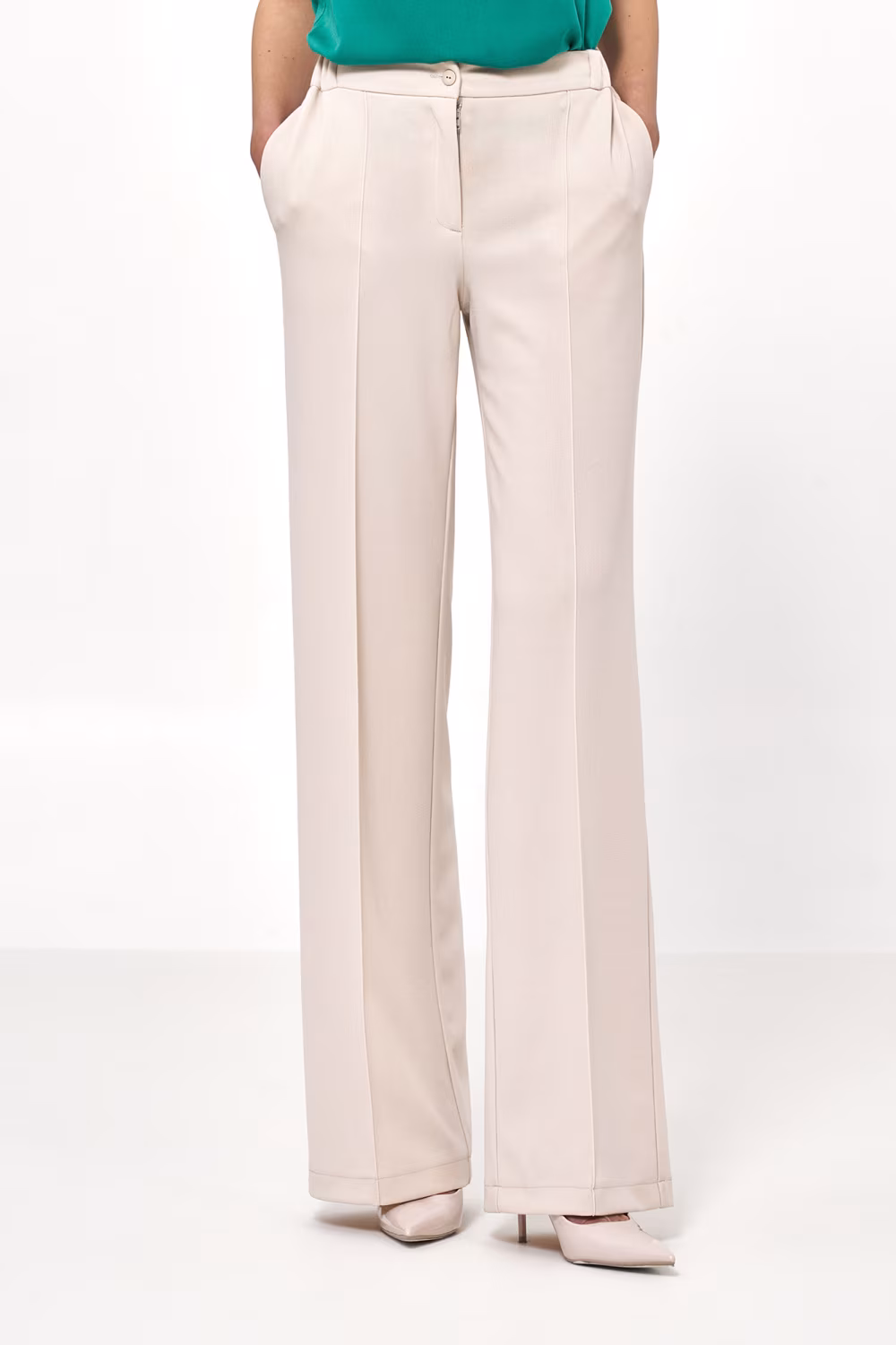 Spodnie Beżowe spodnie loose cut SD131 Beige - Nife