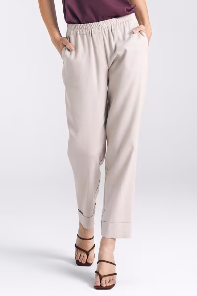 Spodnie lniane z gumką w pasie SD84 Beige - Nife — zdjęcie 1