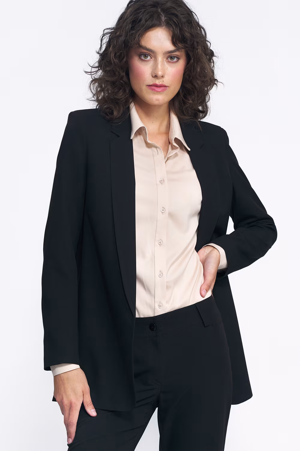 Klasyczna niezapinana czarna marynarka Z74 Black - Nife