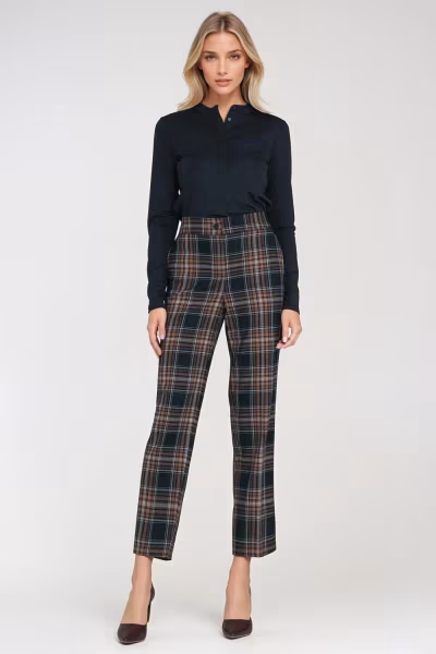 Spodnie 7/8 w granatową kratkę SD123 Navy - Nife — zdjęcie 2