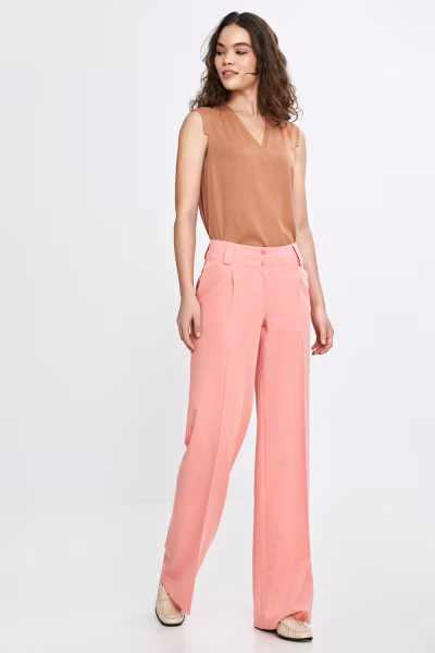 Spodnie wide leg z kantem SD112 Łosoś - Nife — zdjęcie 2